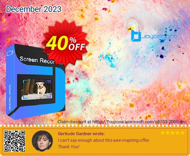 JOYOshare Screen Recorder Unlimited License discount 40% OFF, 2022 New Year's Weekend offering sales. 40% OFF JOYOshare Screen Recorder Unlimited License, verified