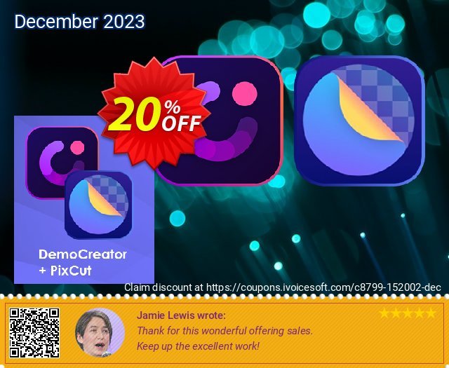Bundle: Wondershare DemoCreator + PixCut discount 20% OFF, 2022 Christmas Day offering sales. 20% OFF Bundle: Wondershare DemoCreator + PixCut, verified
