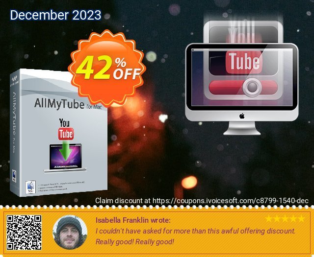Wondershare AllMyTube for Mac (Lifetime, 1 Year, Family license) discount 42% OFF, 2023 Valentine's Day offering sales. 42% OFF Wondershare AllMyTube for Mac (Lifetime, 1 Year, Family license), verified
