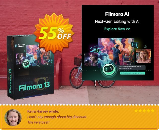 Wondershare Filmora coupon code.