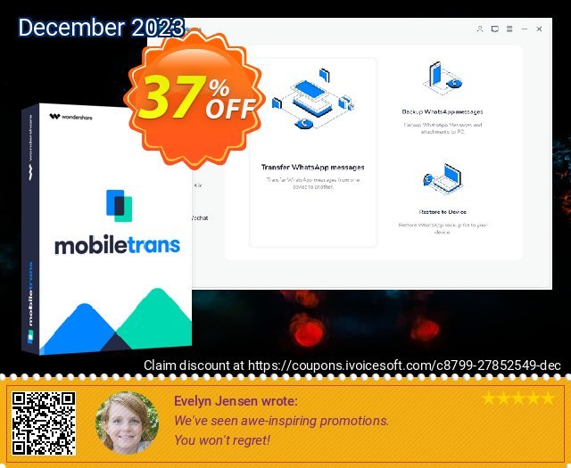 Wondershare MobileTrans for Mac - WhatsApp Transfer discount 37% OFF, 2022 Discovery Day offering sales. MT 30% OFF