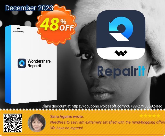 Wondershare Repairit for MAC discount 48% OFF, 2022 New Year's Day offering sales. 30% Off for Wondershare Recoverit