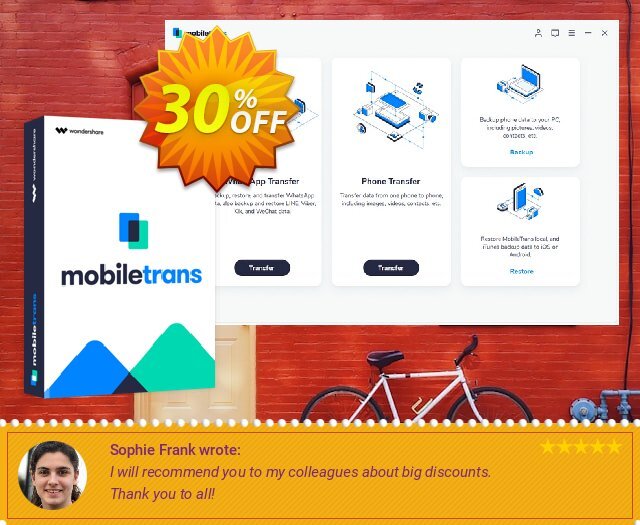 Wondershare MobileTrans (Business License) discount 30% OFF, 2024 Mother Day discounts. MT 30% OFF